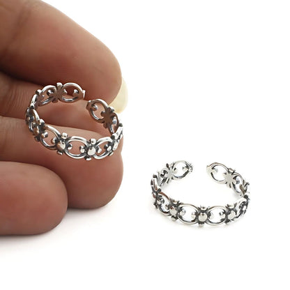 925 Real Sterling Silver women Oxidized trendy Filigree Toe Ring - Pair