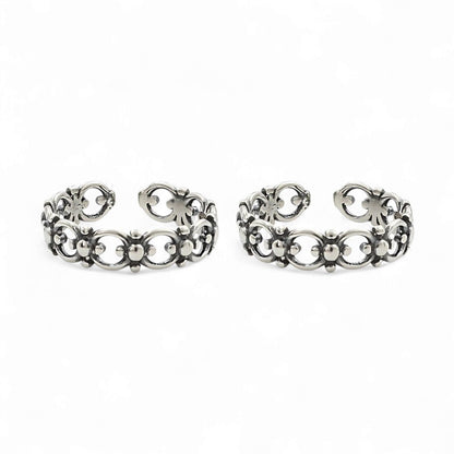 925 Real Sterling Silver women Oxidized trendy Filigree Toe Ring - Pair