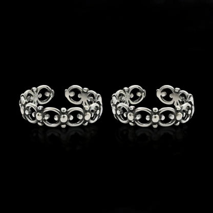 925 Real Sterling Silver women Oxidized trendy Filigree Toe Ring - Pair