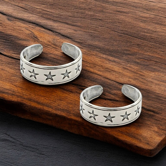 Beach wear 925 Real Sterling Silver women Oxidized star design Toe Ring - Pair