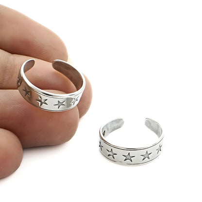 Beach wear 925 Real Sterling Silver women Oxidized star design Toe Ring - Pair