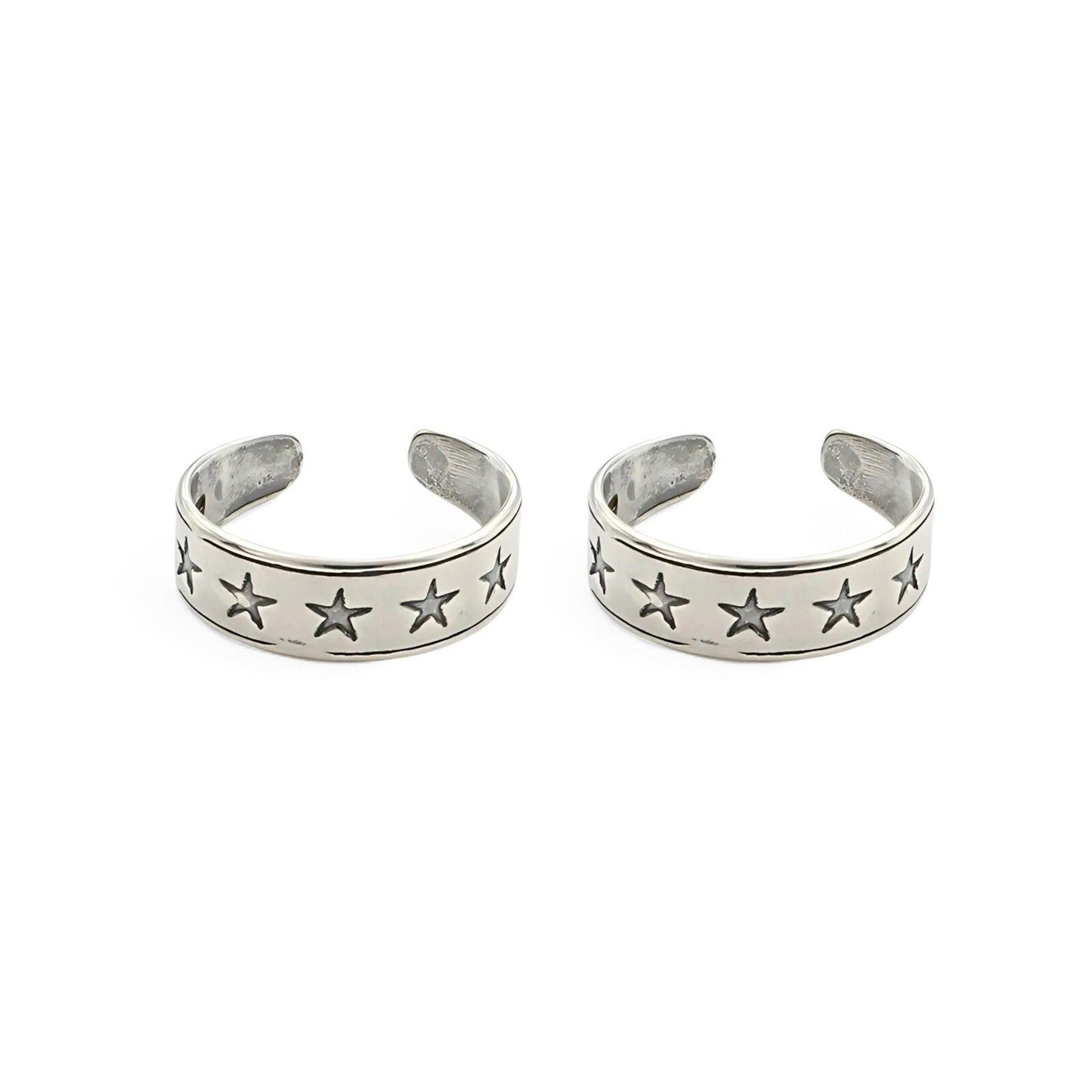 Beach wear 925 Real Sterling Silver women Oxidized star design Toe Ring - Pair