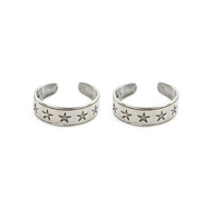 Beach wear 925 Real Sterling Silver women Oxidized star design Toe Ring - Pair