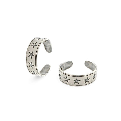 Beach wear 925 Real Sterling Silver women Oxidized star design Toe Ring - Pair