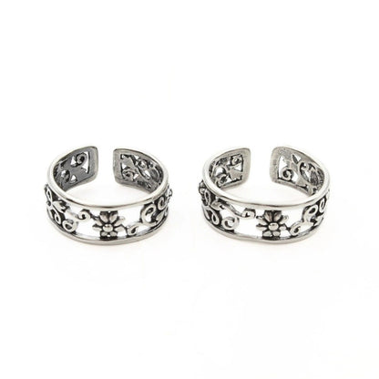 Floral 925 Real Sterling Silver Oxidized women Toe Ring - Pair