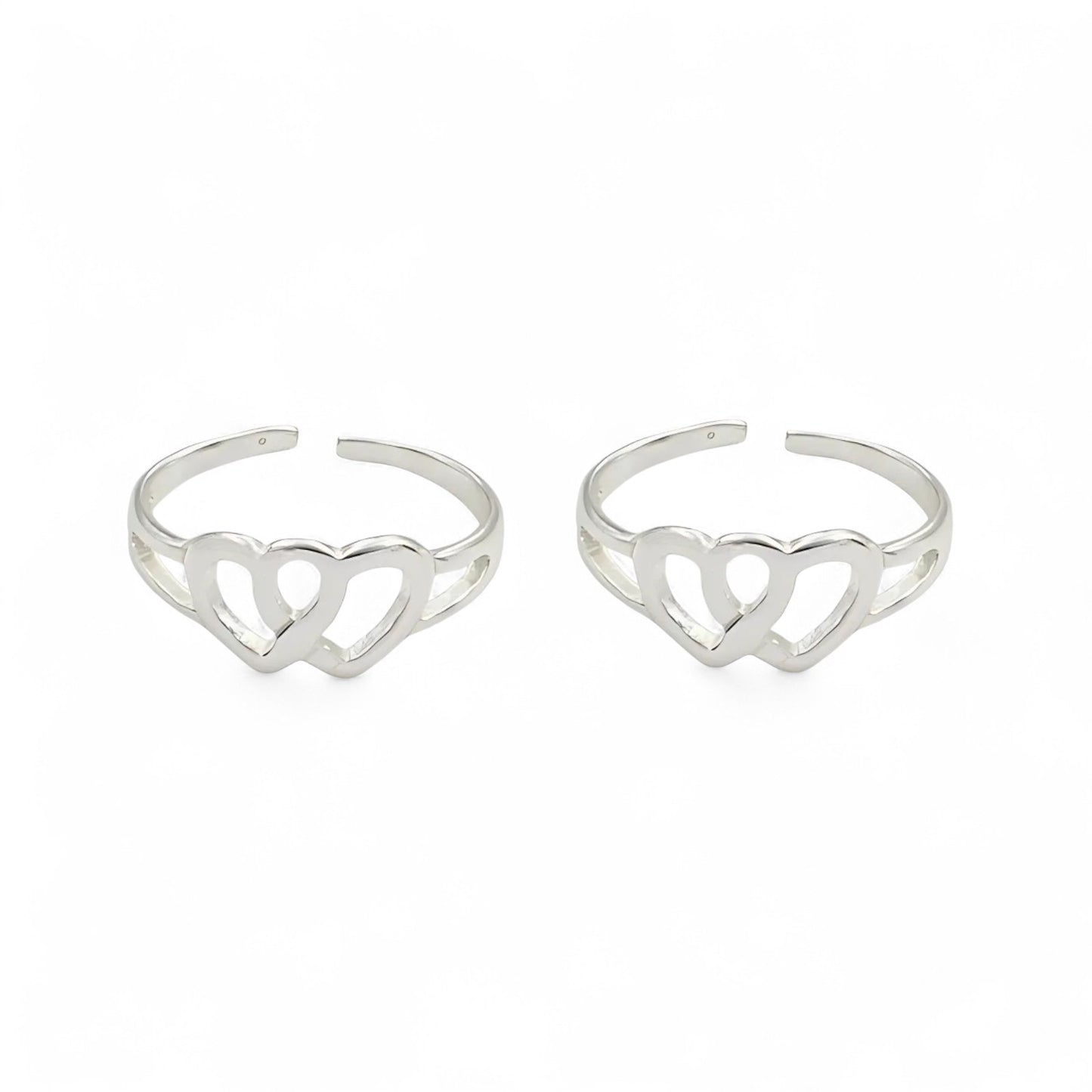 Unique double heart 925 Real Sterling Silver women Toe Ring - Pair