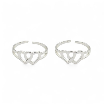 Unique double heart 925 Real Sterling Silver women Toe Ring - Pair