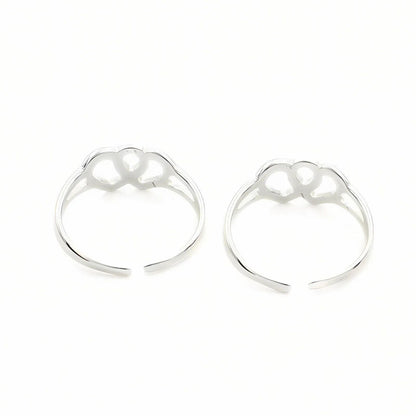 Unique double heart 925 Real Sterling Silver women Toe Ring - Pair