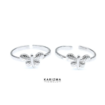 Trendy 925 Real Sterling Silver women Butterfly Toe Ring - Pair