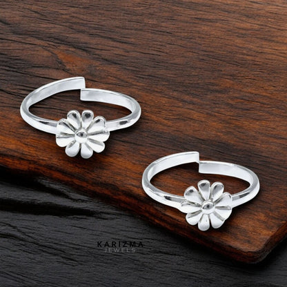 925 Real Sterling Silver women flower style Toe Ring - Pair