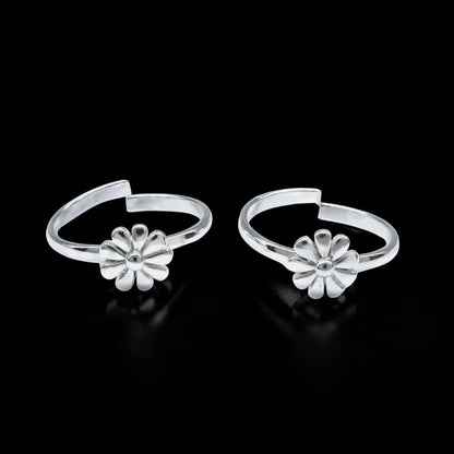 925 Real Sterling Silver women flower style Toe Ring - Pair