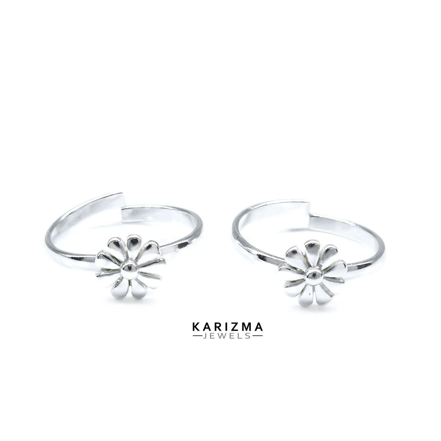 925 Real Sterling Silver women flower style Toe Ring - Pair