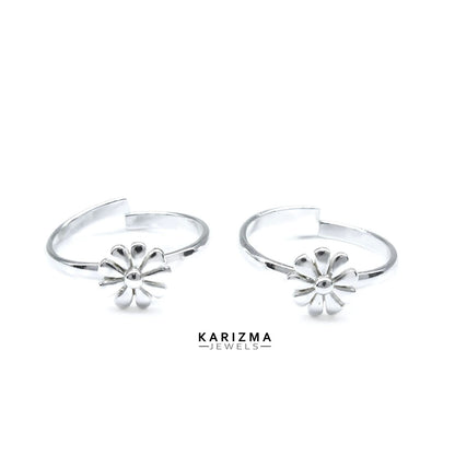 925 Real Sterling Silver women flower style Toe Ring - Pair