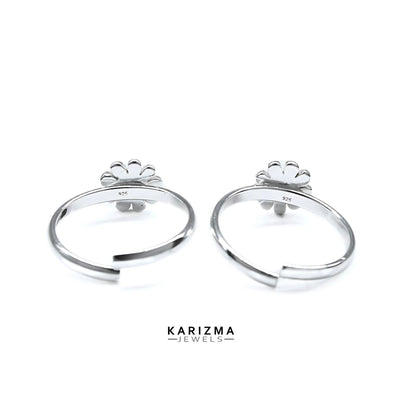 925 Real Sterling Silver women flower style Toe Ring - Pair