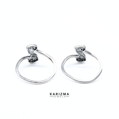 925 Real Sterling Silver women pretty Heart design Oxidized Toe Ring - Pair