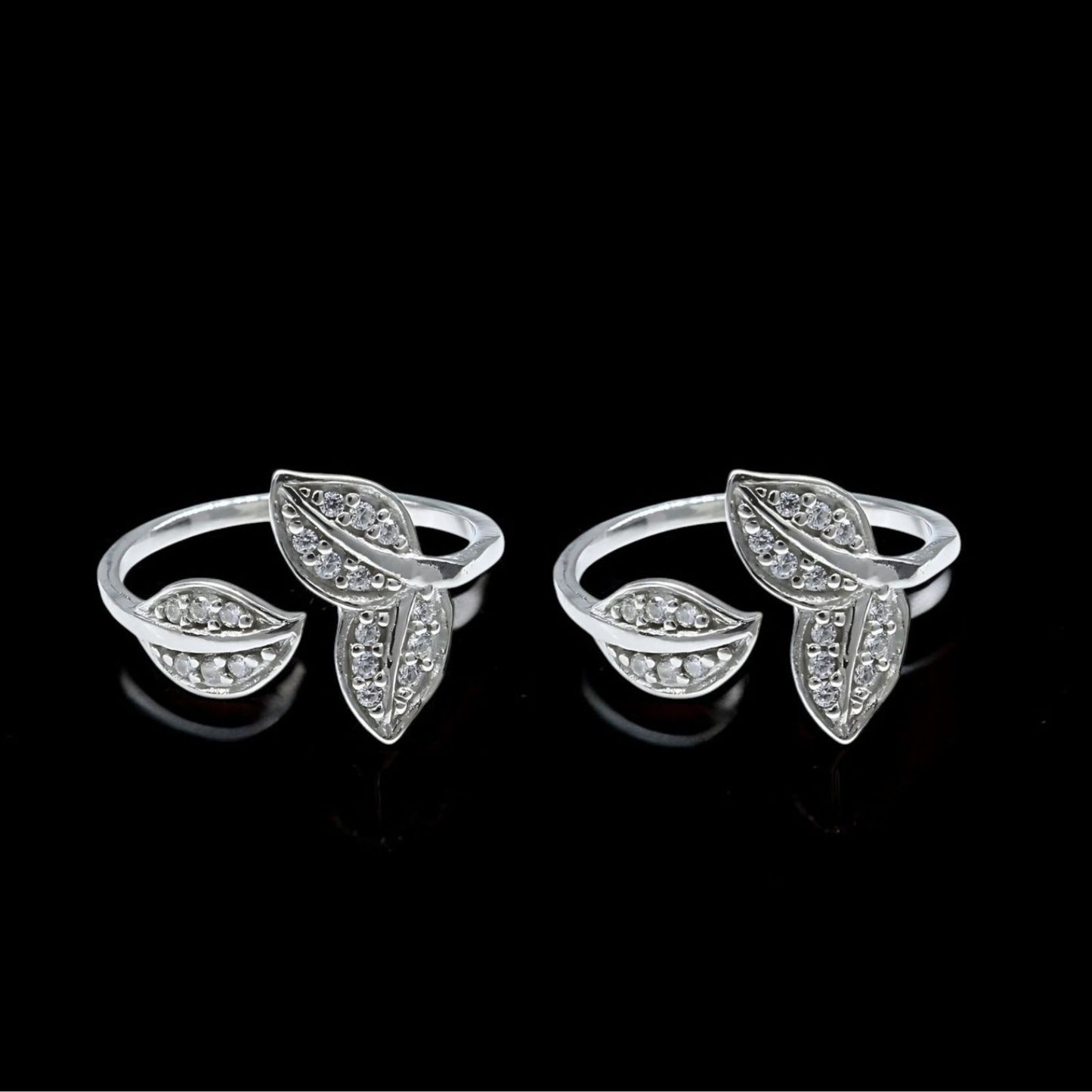 925 Real Sterling Silver women Adjustable Leaf design White CZ Toe Ring - Pair