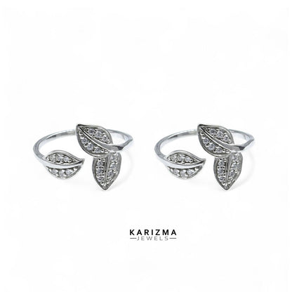 925 Real Sterling Silver women Adjustable Leaf design White CZ Toe Ring - Pair