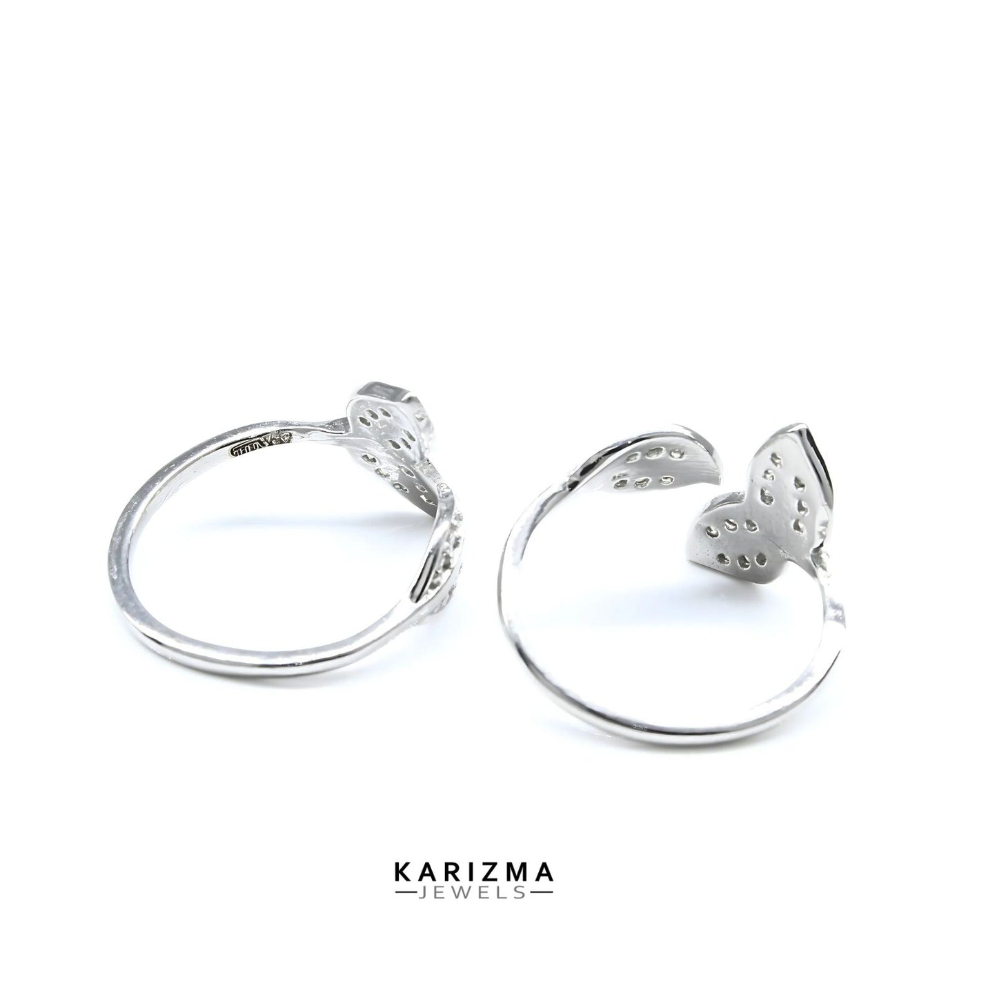 925 Real Sterling Silver women Adjustable Leaf design White CZ Toe Ring - Pair