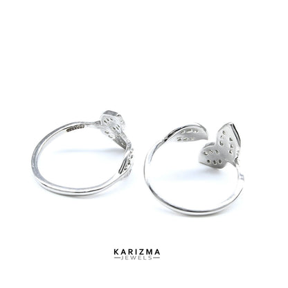925 Real Sterling Silver women Adjustable Leaf design White CZ Toe Ring - Pair