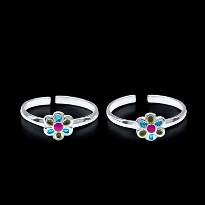 925 Real Sterling Silver women Enamel Floral handmade Toe Ring - Pair