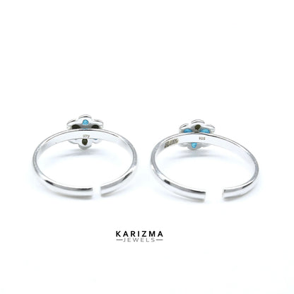 925 Real Sterling Silver women Enamel Floral handmade Toe Ring - Pair