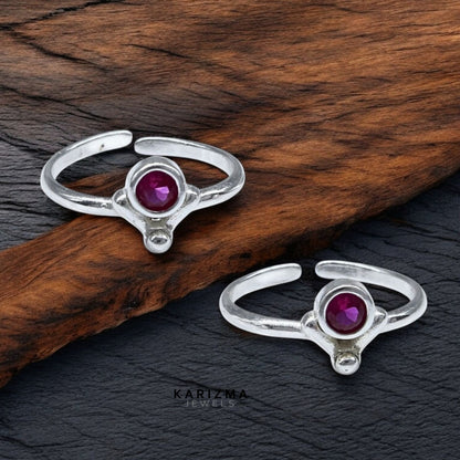 Traditional 925 Real Sterling Silver Indian women Pink CZ Toe Ring - Pair
