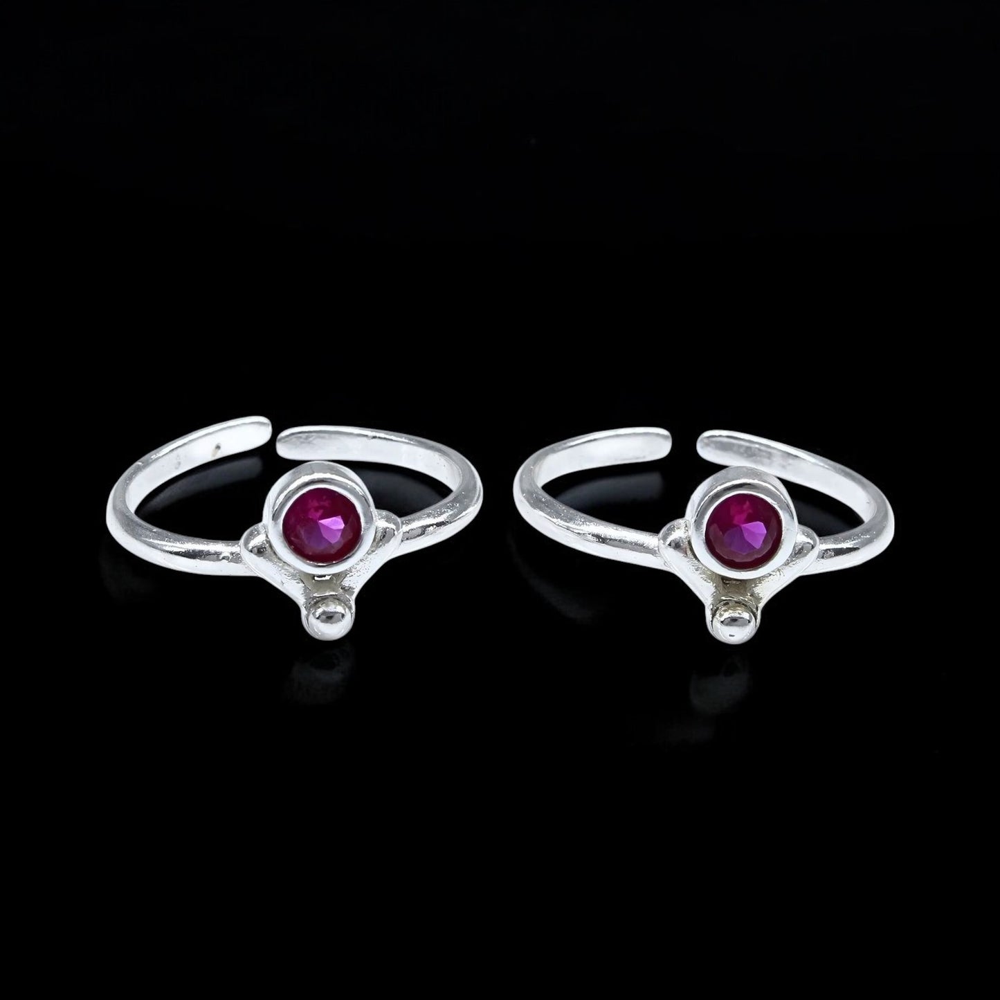 Traditional 925 Real Sterling Silver Indian women Pink CZ Toe Ring - Pair