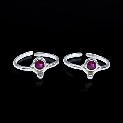 Traditional 925 Real Sterling Silver Indian women Pink CZ Toe Ring - Pair