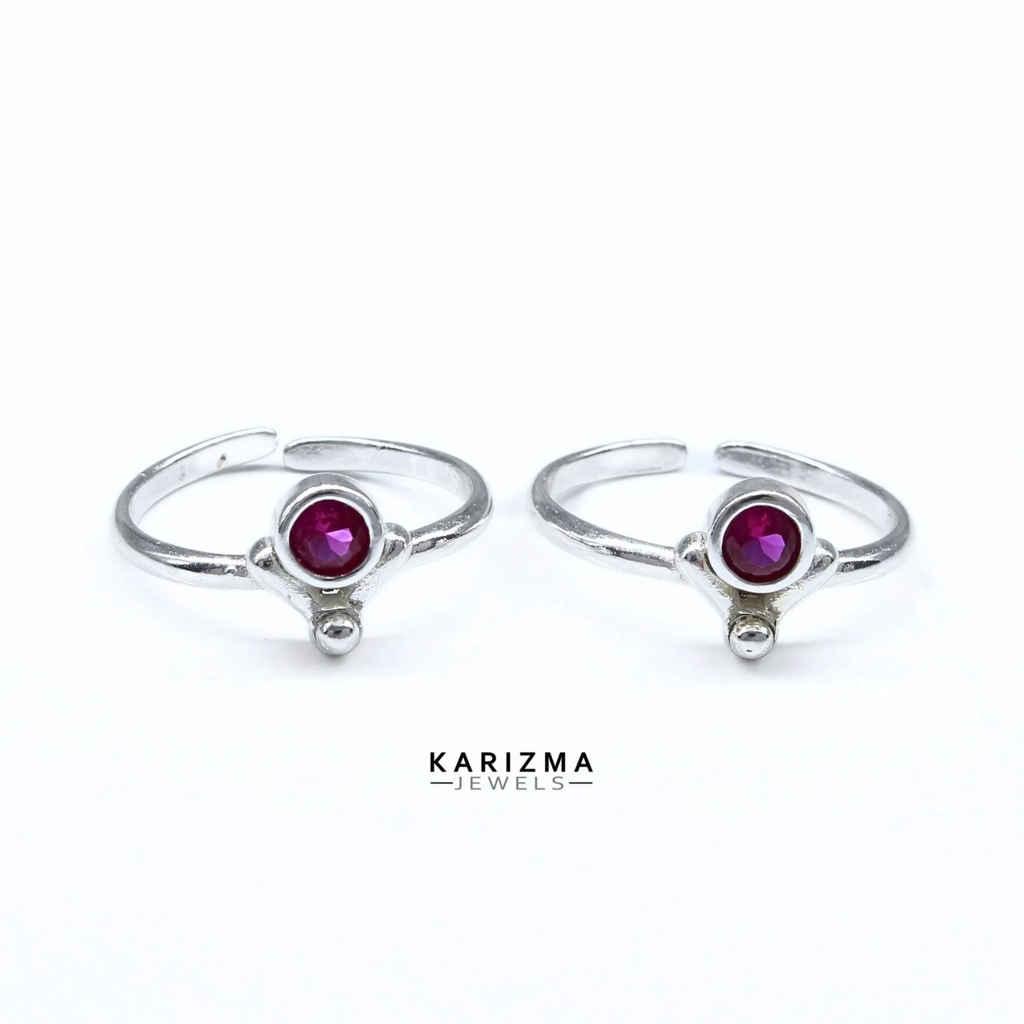Traditional 925 Real Sterling Silver Indian women Pink CZ Toe Ring - Pair