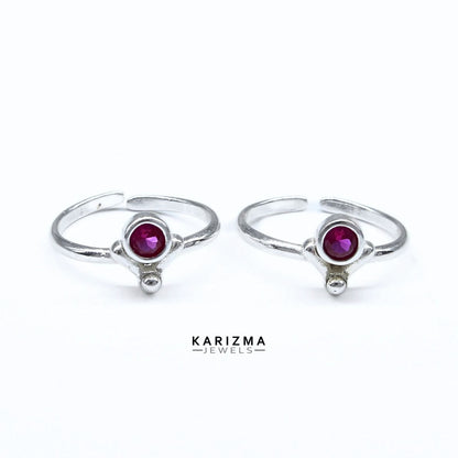 Traditional 925 Real Sterling Silver Indian women Pink CZ Toe Ring - Pair