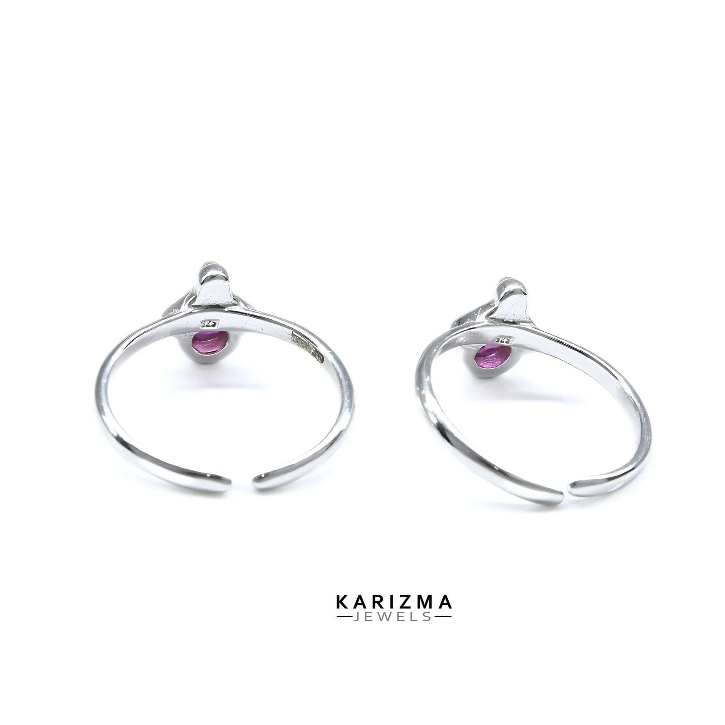 Traditional 925 Real Sterling Silver Indian women Pink CZ Toe Ring - Pair