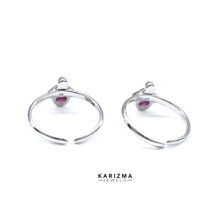 Traditional 925 Real Sterling Silver Indian women Pink CZ Toe Ring - Pair