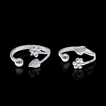 925 Real Sterling Silver women floral design Toe Ring - Pair