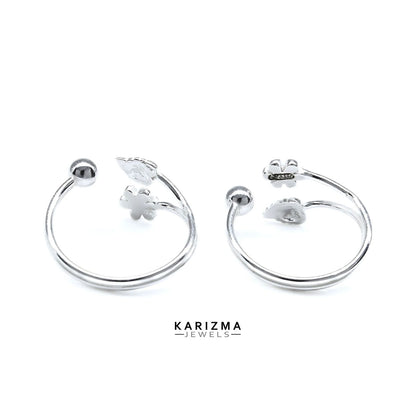 925 Real Sterling Silver women floral design Toe Ring - Pair