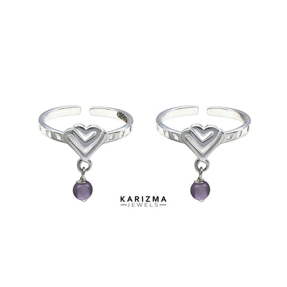 925 Real Sterling Silver women handmade party wear Heart Toe Ring - Pair