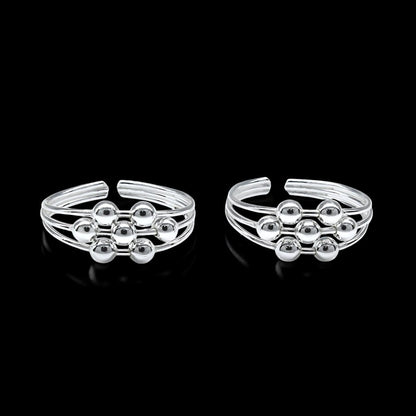 925 Real Sterling Silver women daily wear Ball Design Toe Ring - Pair