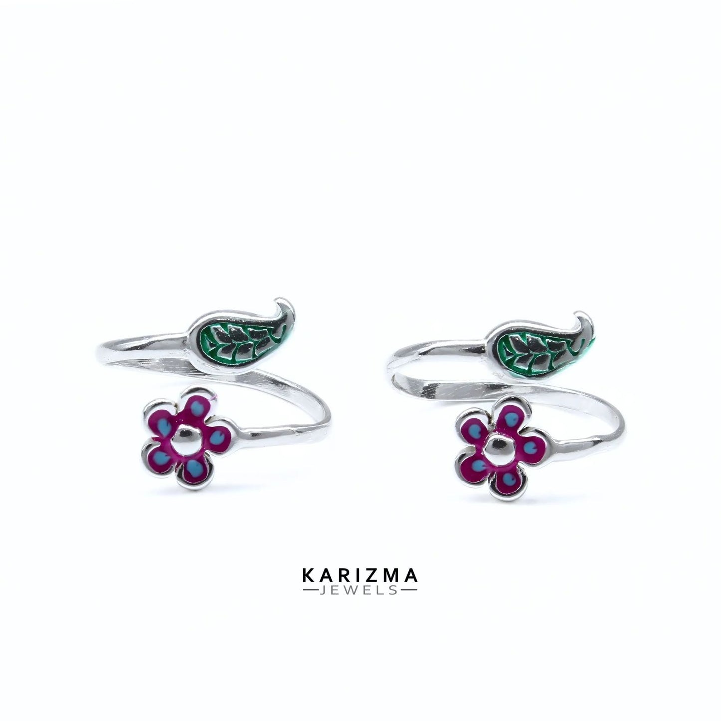 925 Real Sterling Silver women Adjustable Enamel Toe Ring - Pair