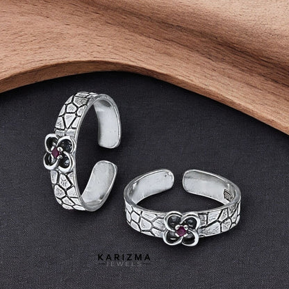Boho style 925 Real Sterling Silver Oxidized Pink CZ women Toe Ring - Pair