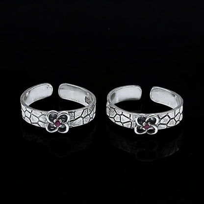 Boho style 925 Real Sterling Silver Oxidized Pink CZ women Toe Ring - Pair