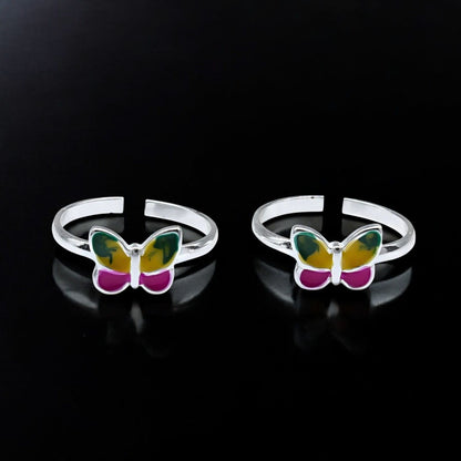 925 Real Sterling Silver women Enamel Butterfly Toe Ring - Pair