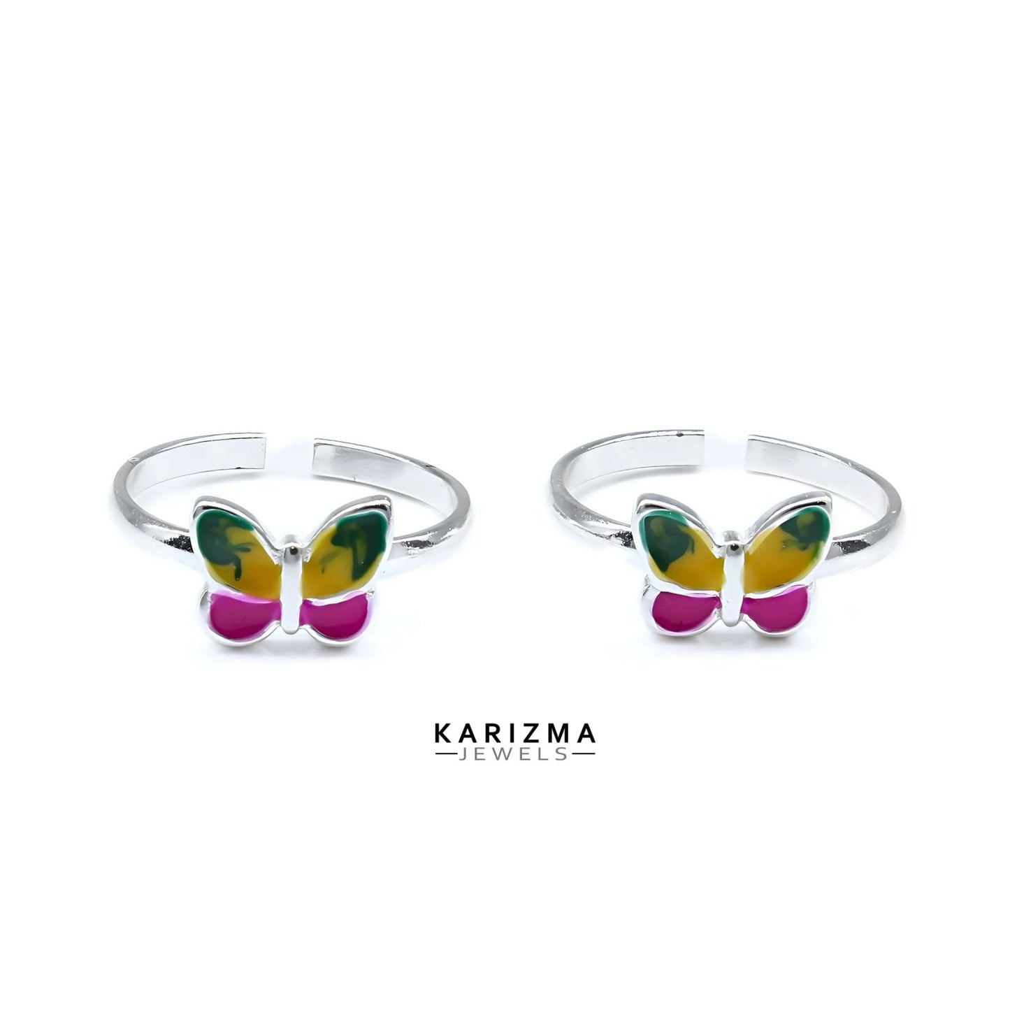 925 Real Sterling Silver women Enamel Butterfly Toe Ring - Pair