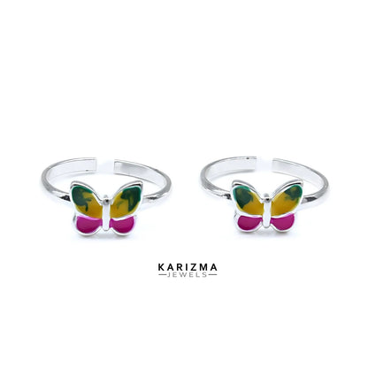 925 Real Sterling Silver women Enamel Butterfly Toe Ring - Pair