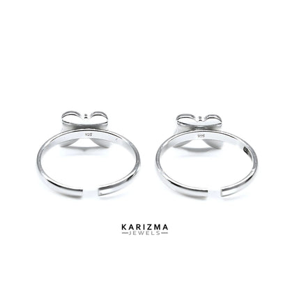 925 Real Sterling Silver women Enamel Butterfly Toe Ring - Pair