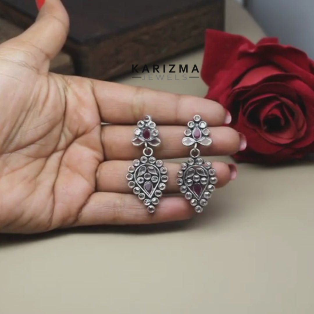  Traditional Style Real Silver Pink White CZ Dangle Earrings