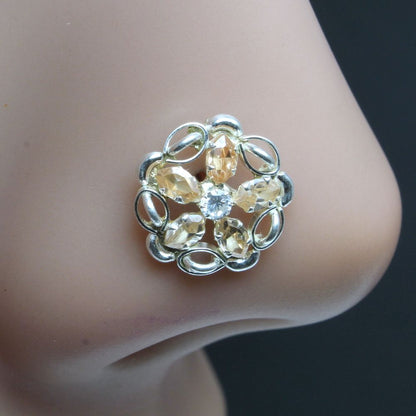  925 Sterling Silver Floral Nose Pin 