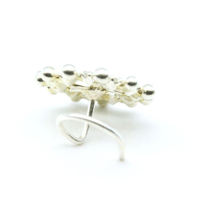 Wheel Shape Sterling Silver Nose pin with White Sparkling Stones in Twisted style