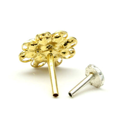 Flower 14K Real Gold Nose Stud Solid Gold Multi-color CZ Piercing Push Pin Nose stud