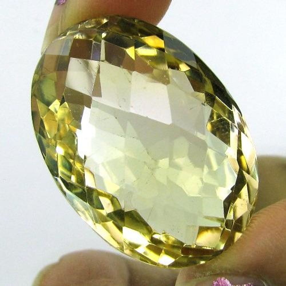 SUPERB A+ 70Ct Clear Fine Natural Lemon Quartz Oval Checker Cut Loose Gemstone