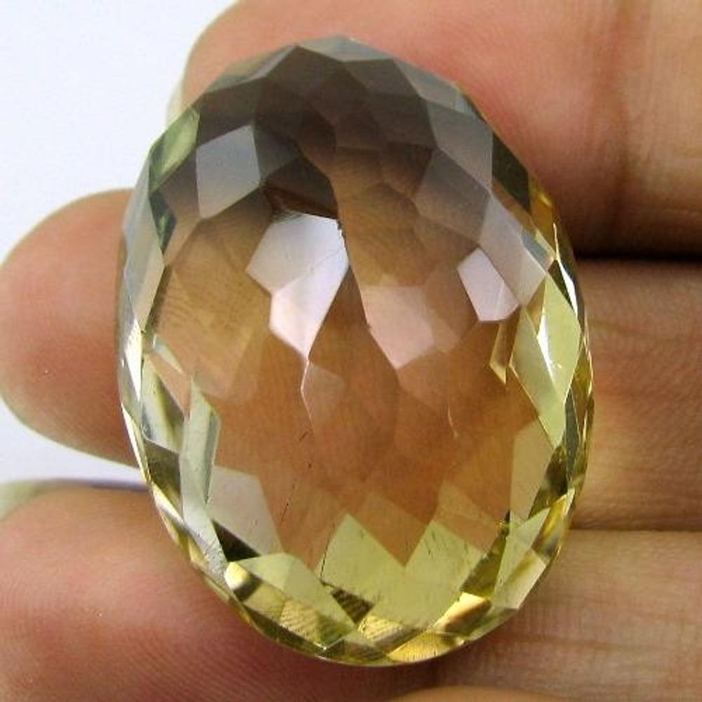 SUPERB A+ 70Ct Clear Fine Natural Lemon Quartz Oval Checker Cut Loose Gemstone