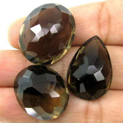 78Ct 3pc Wholesale Lot Natural Oval Pear Faceted SMOKY QUARTZ Rock Crystal Gems